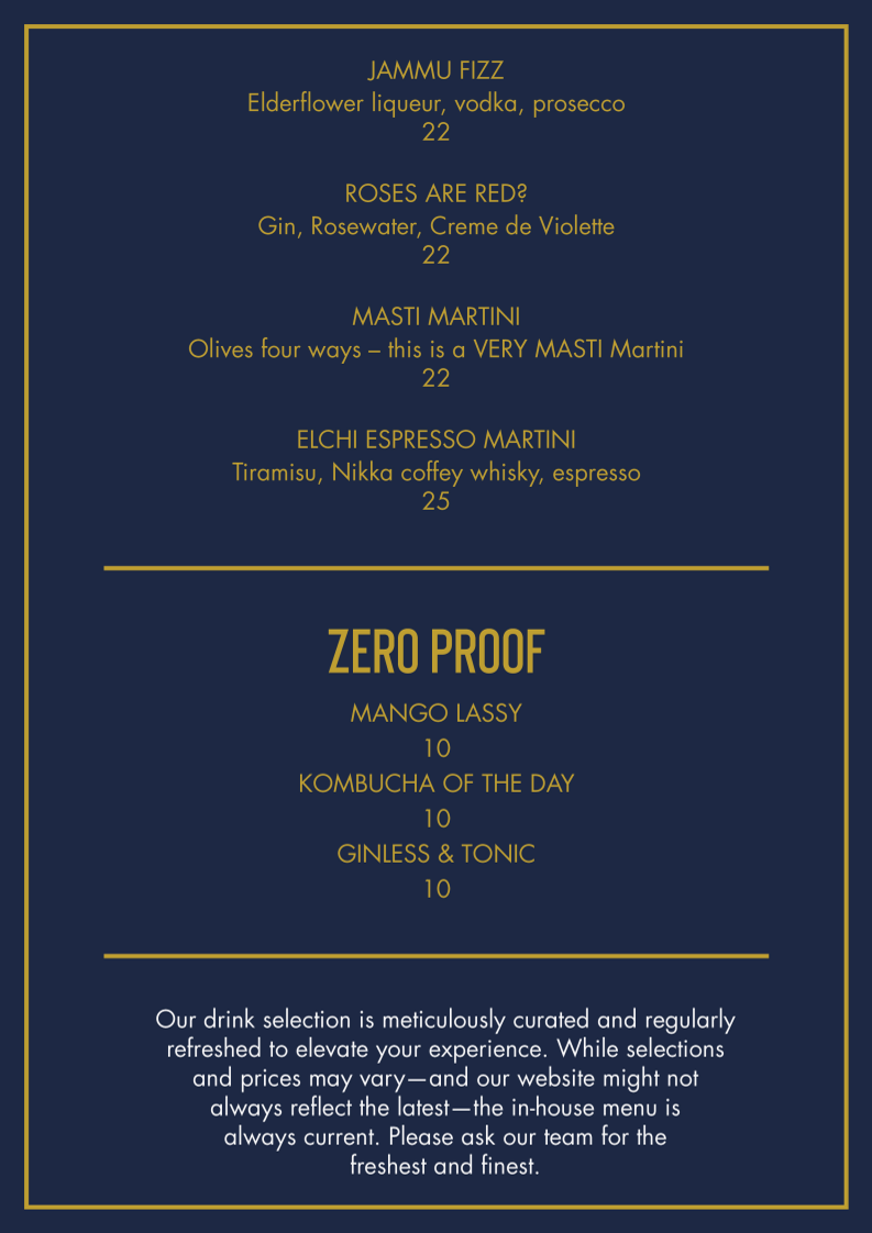 Menu, ELCHI-Indian Restaurant Melbourne