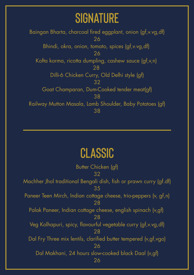 Menu, ELCHI-Indian Restaurant Melbourne