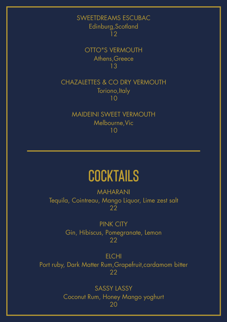 Menu, ELCHI-Indian Restaurant Melbourne