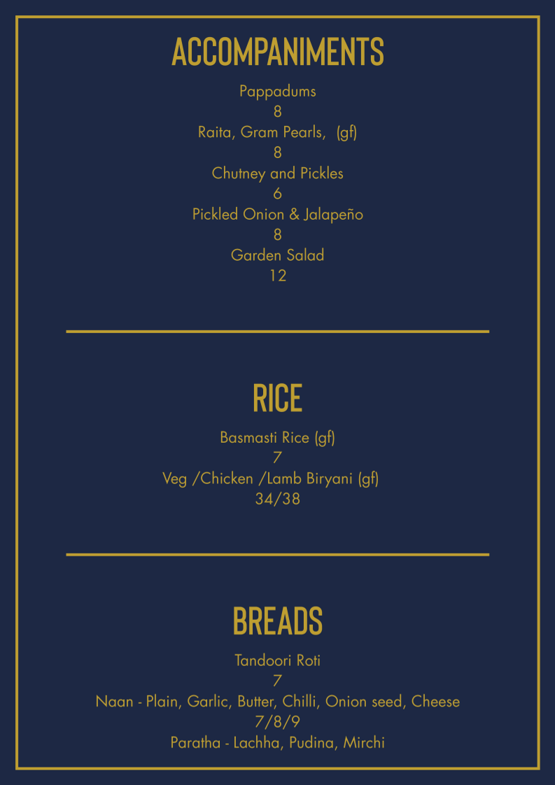 Menu, ELCHI-Indian Restaurant Melbourne