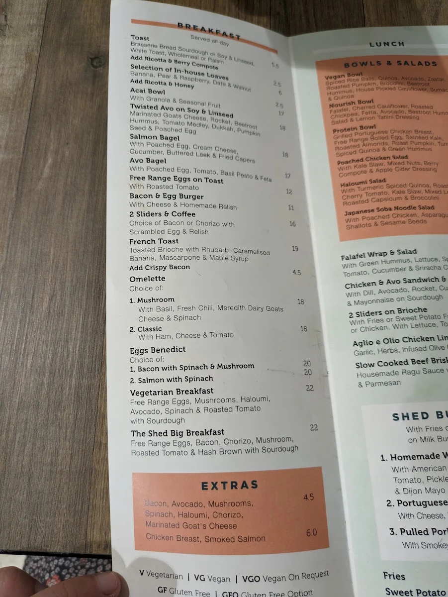 Menu, The Shed Cafe - Randwick