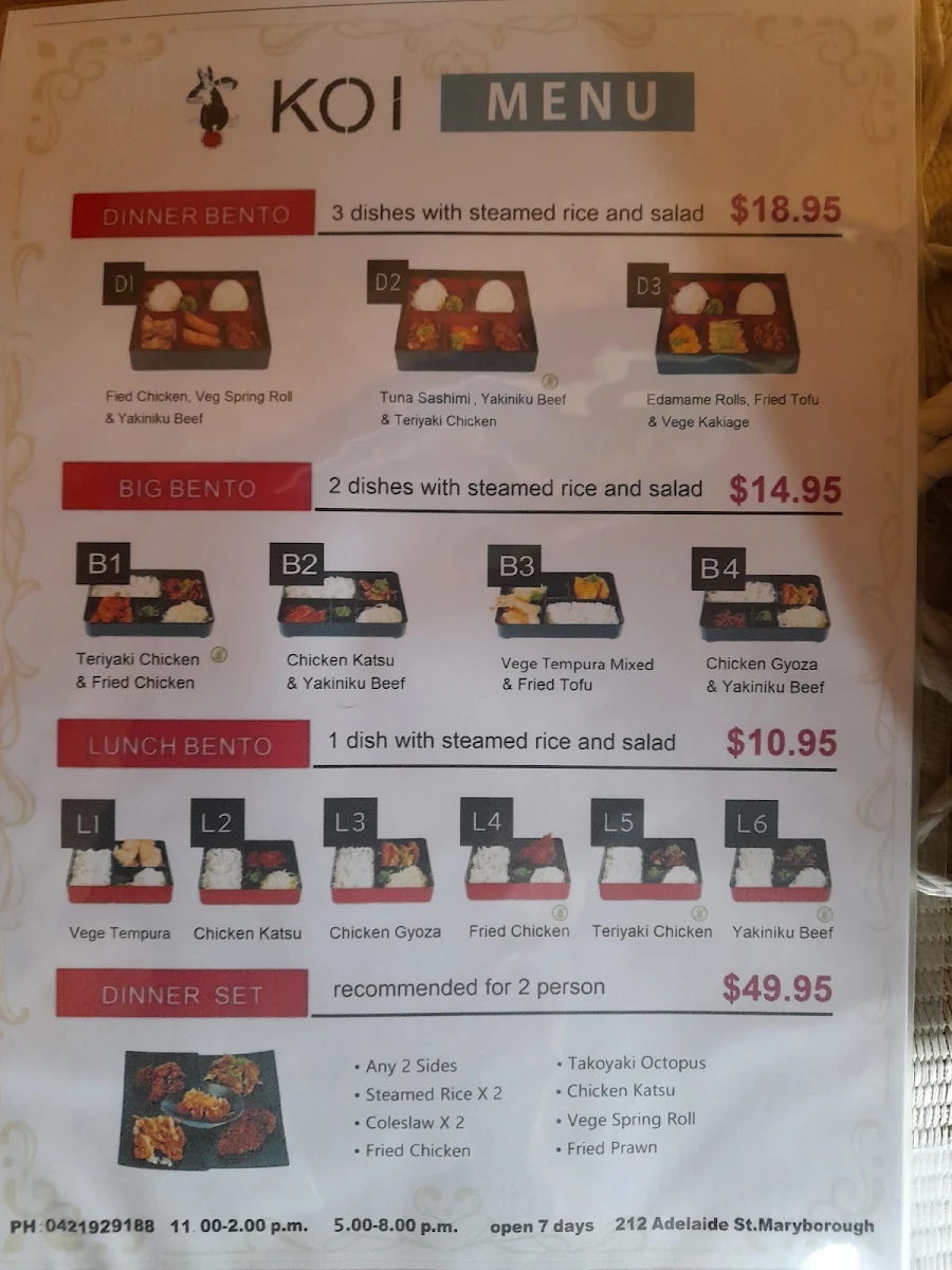 Menu, Koi Japanese Restaurant