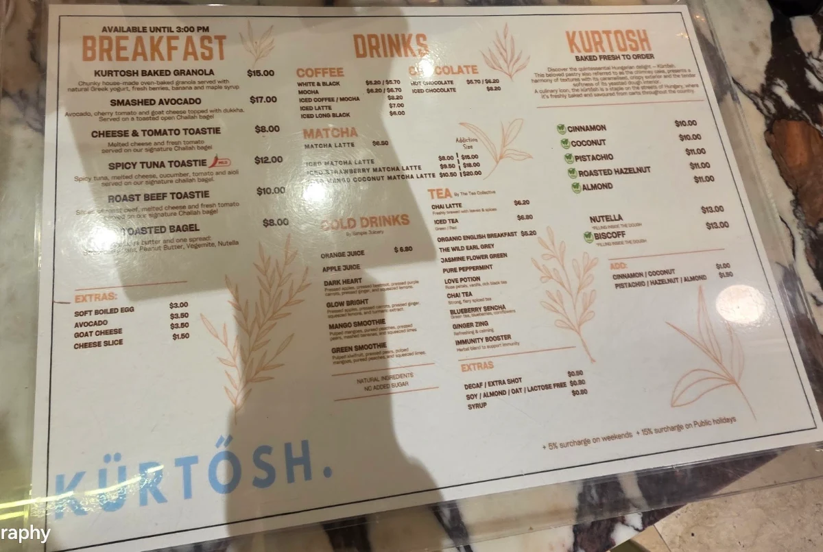 Menu, Kürtősh Chatswood Chase