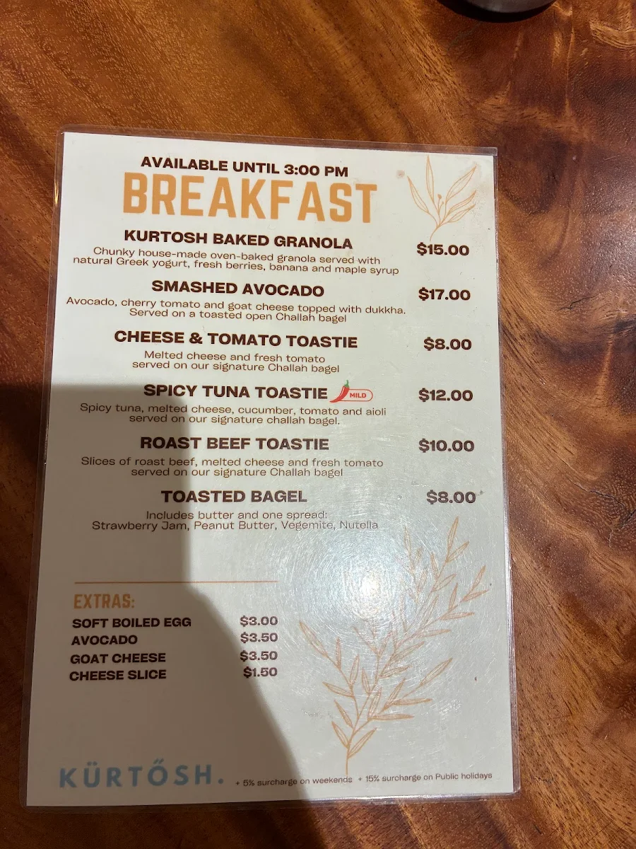 Menu, Kürtősh Chatswood Chase