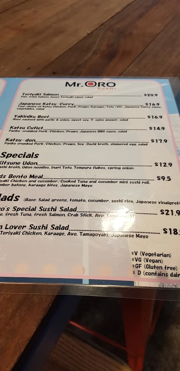 Menu, Mr Oro Sushi Mt Lawley