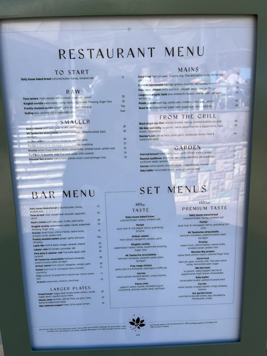Menu, The Summit Cafe