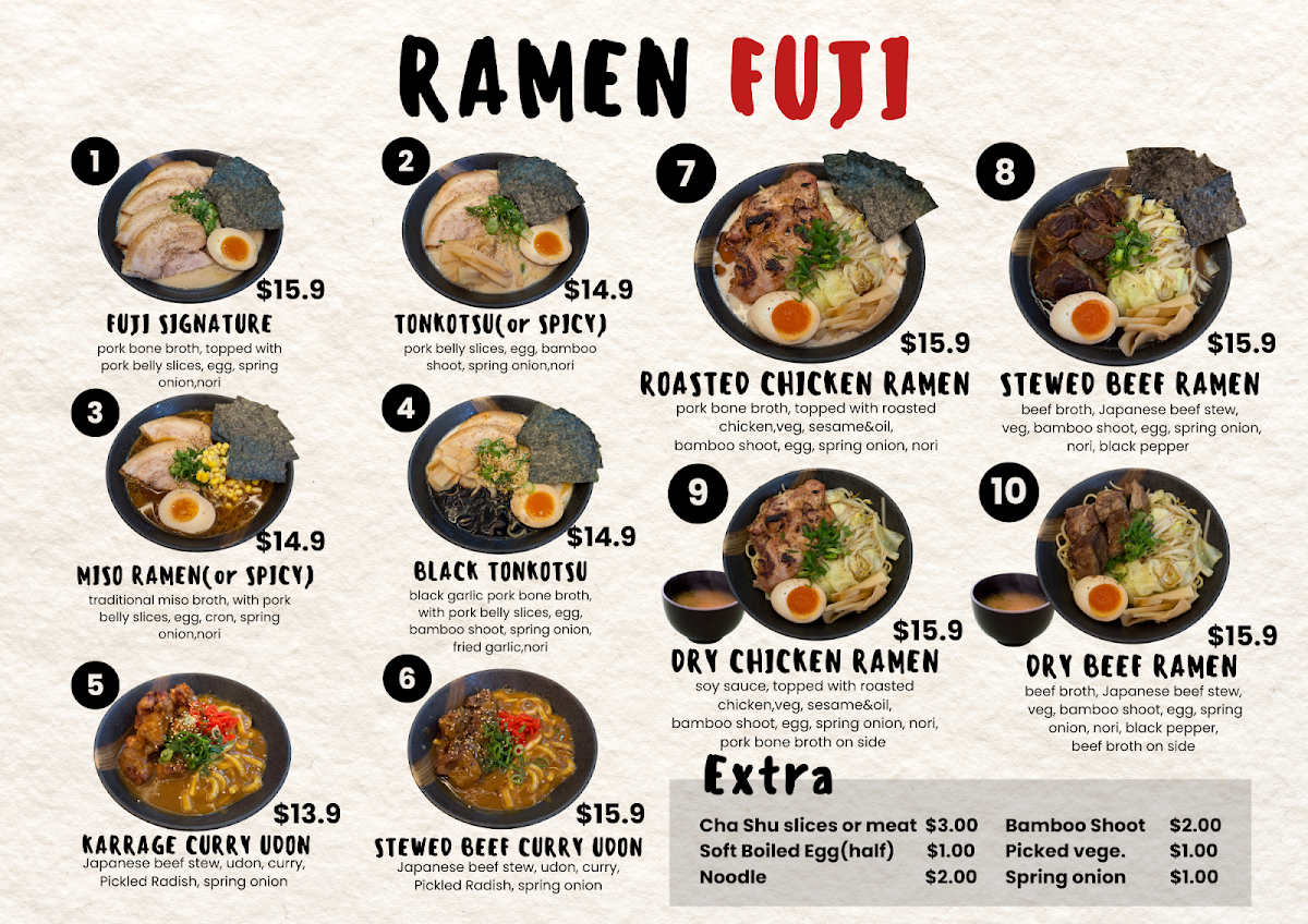 Menu, Ramen Fuji