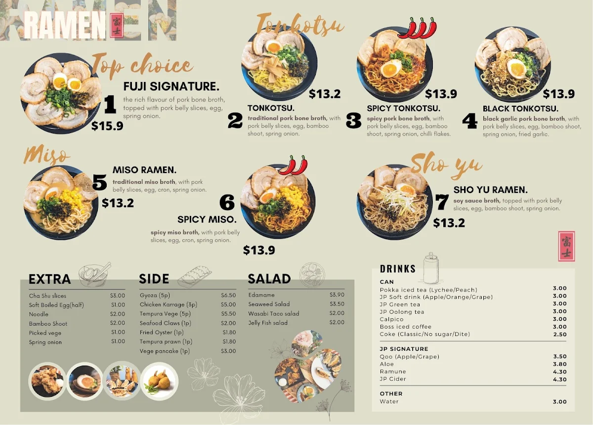 Menu, Ramen Fuji