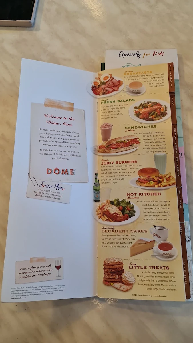 Menu, Dôme Café - Kwinana