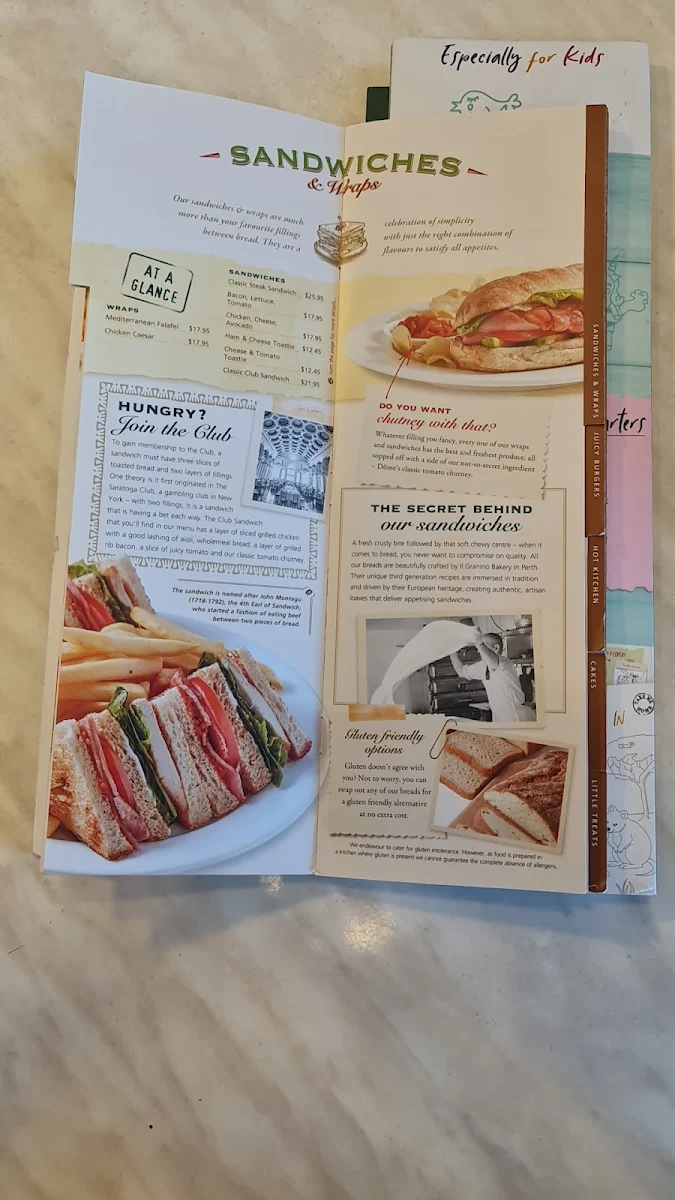 Menu, Dôme Café - Kwinana