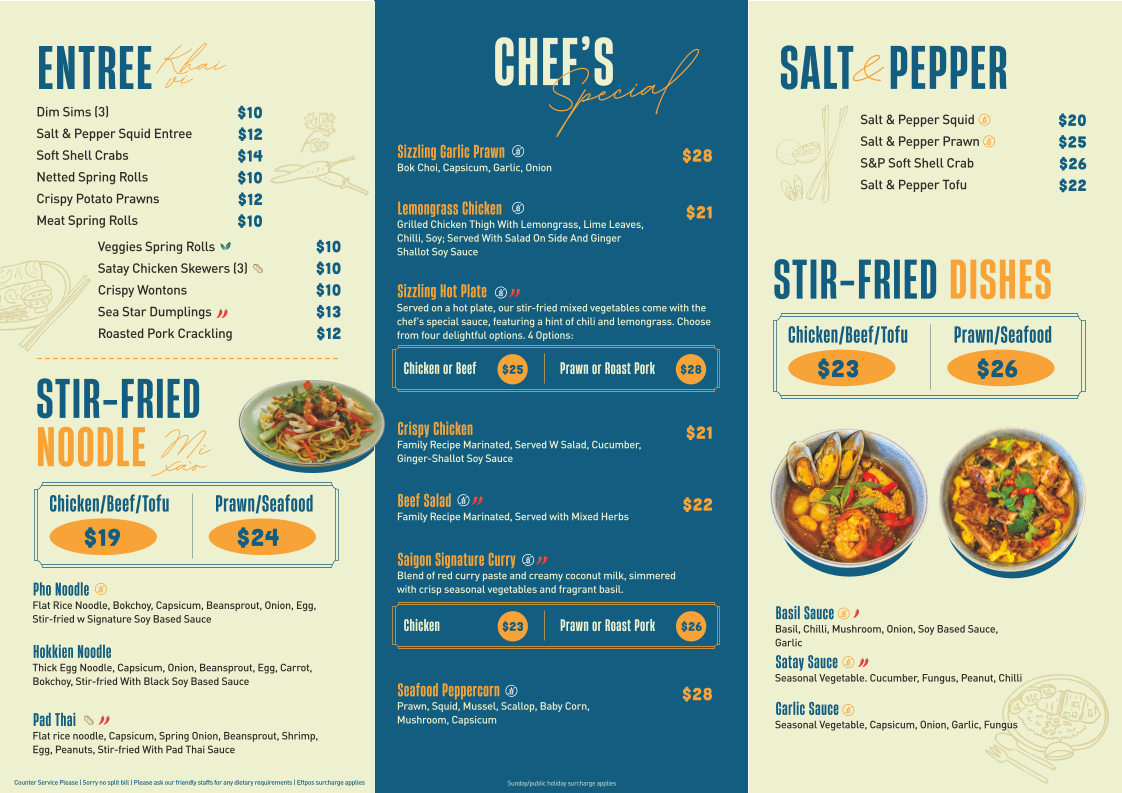 Menu, Saigon Times - Vietnamese Restaurant