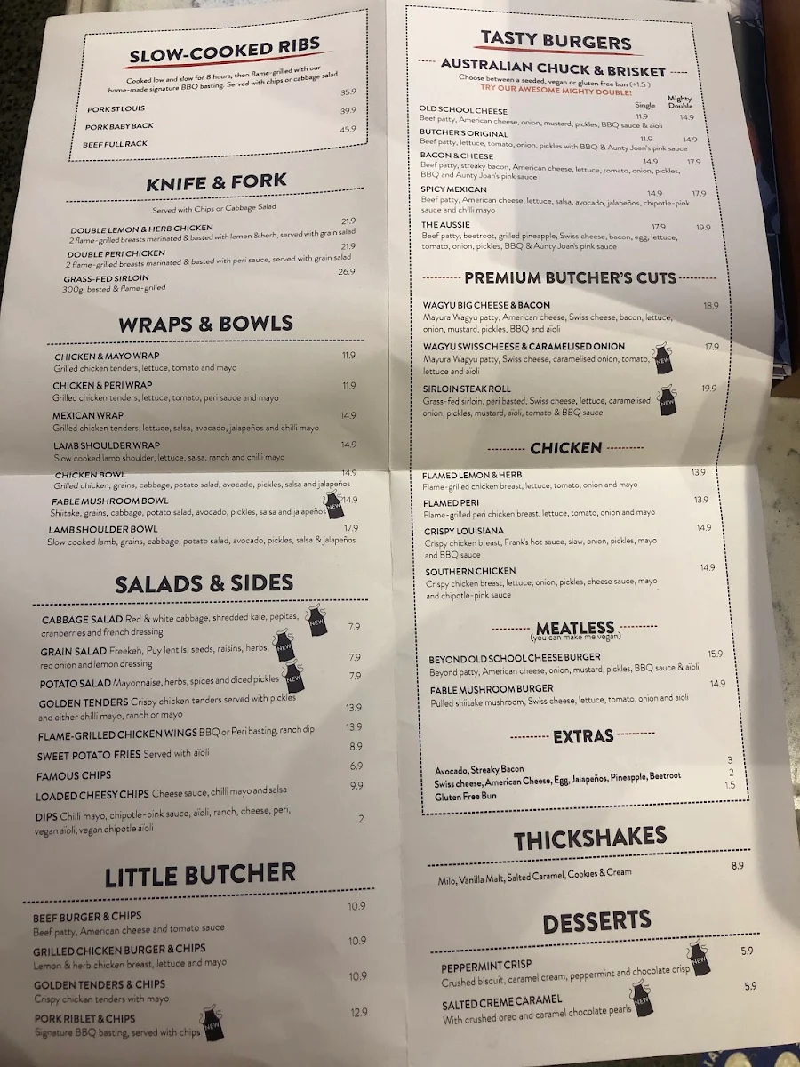 Menu, Ribs & Burgers Eastgardens