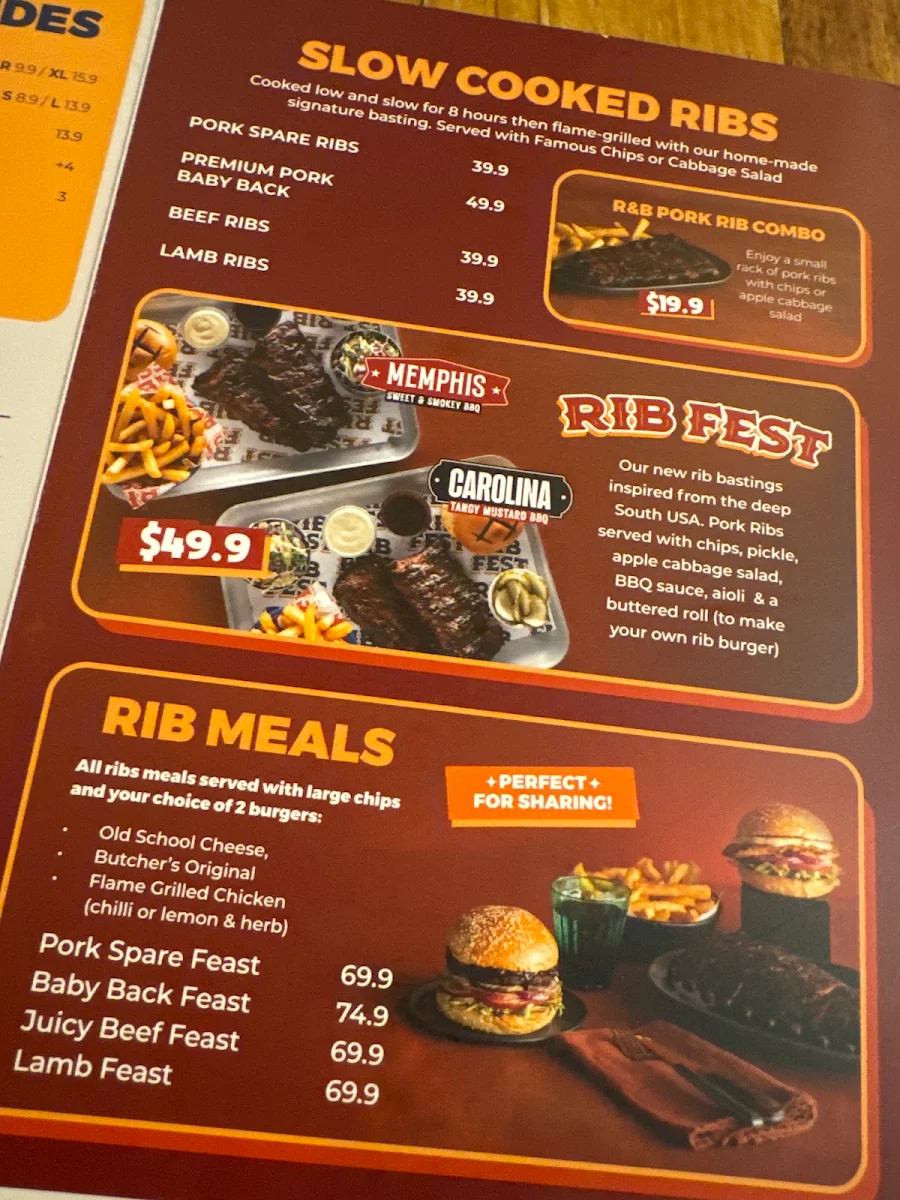 Menu, Ribs & Burgers Eastgardens