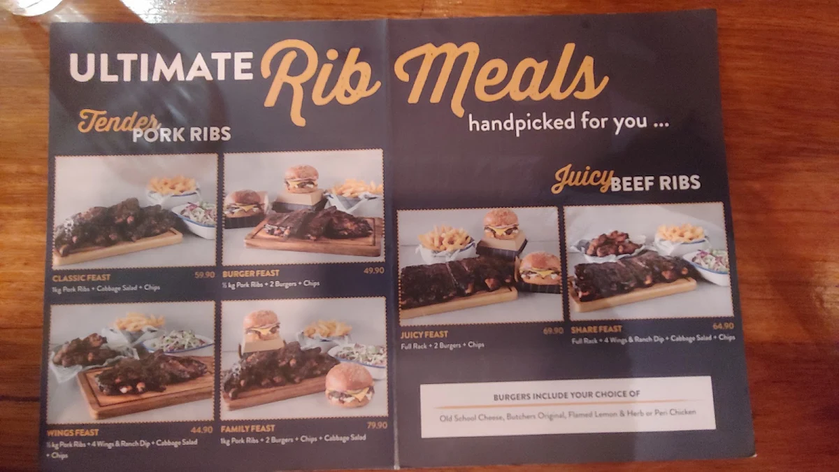 Menu, Ribs & Burgers Eastgardens