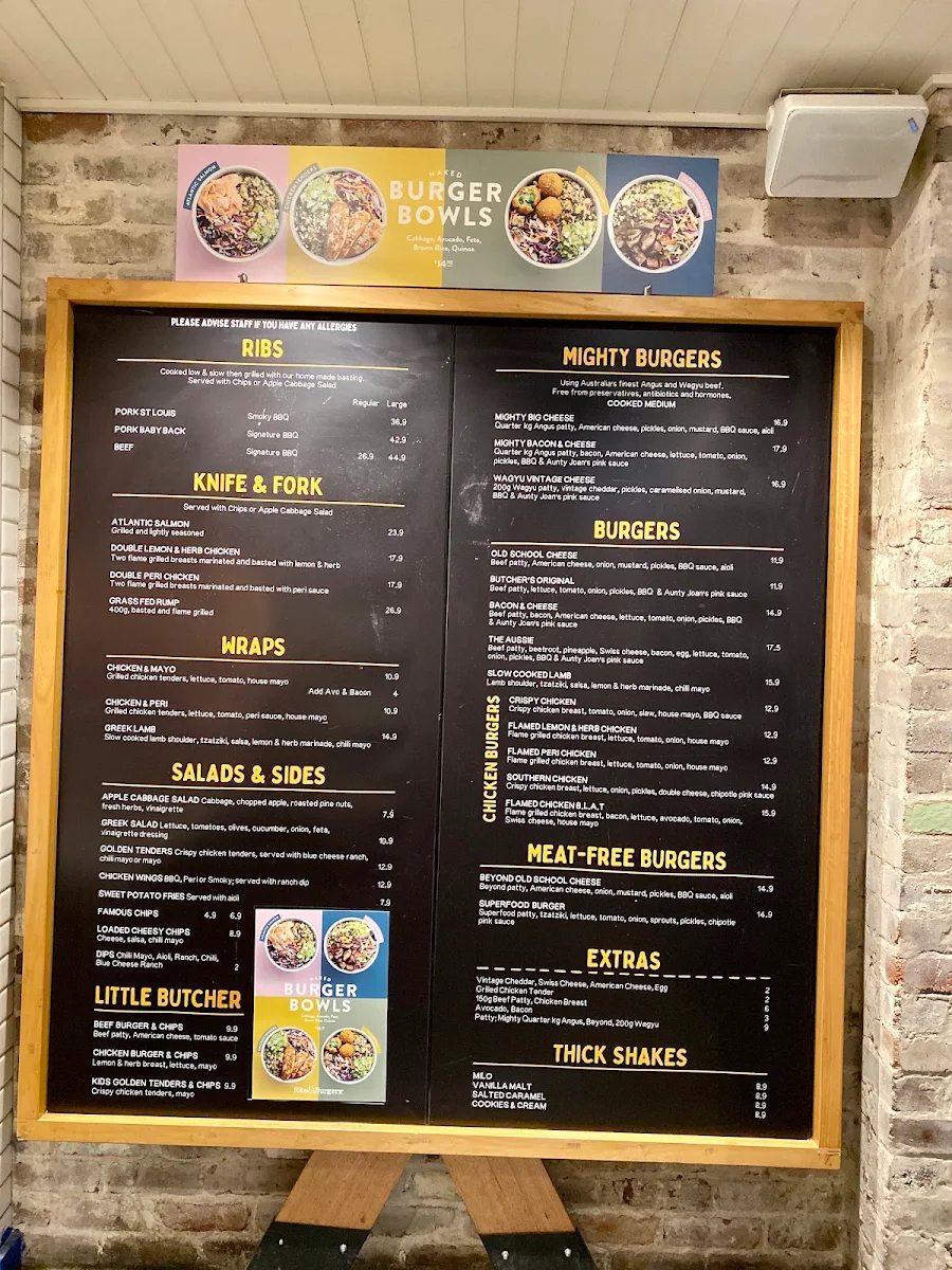 Menu, Ribs & Burgers Eastgardens