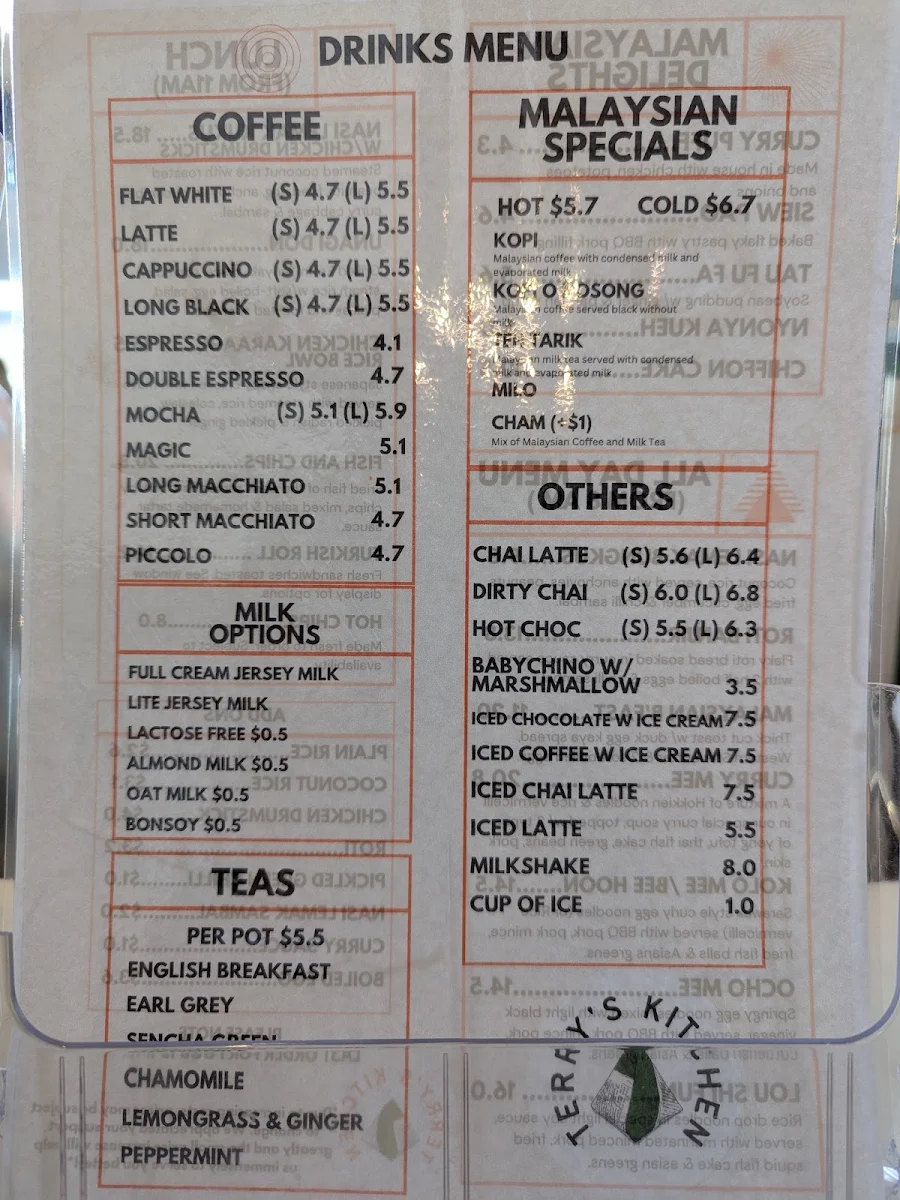Menu, Terry's Kitchen