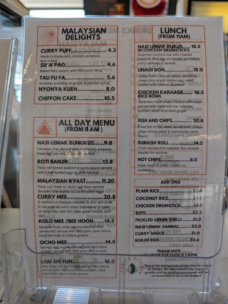 Menu, Terry's Kitchen