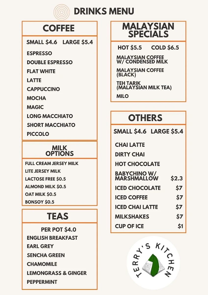 Menu, Terry's Kitchen