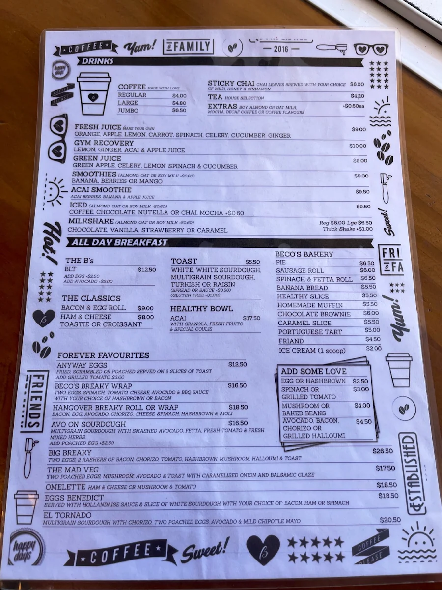 Menu, Beco@Newport