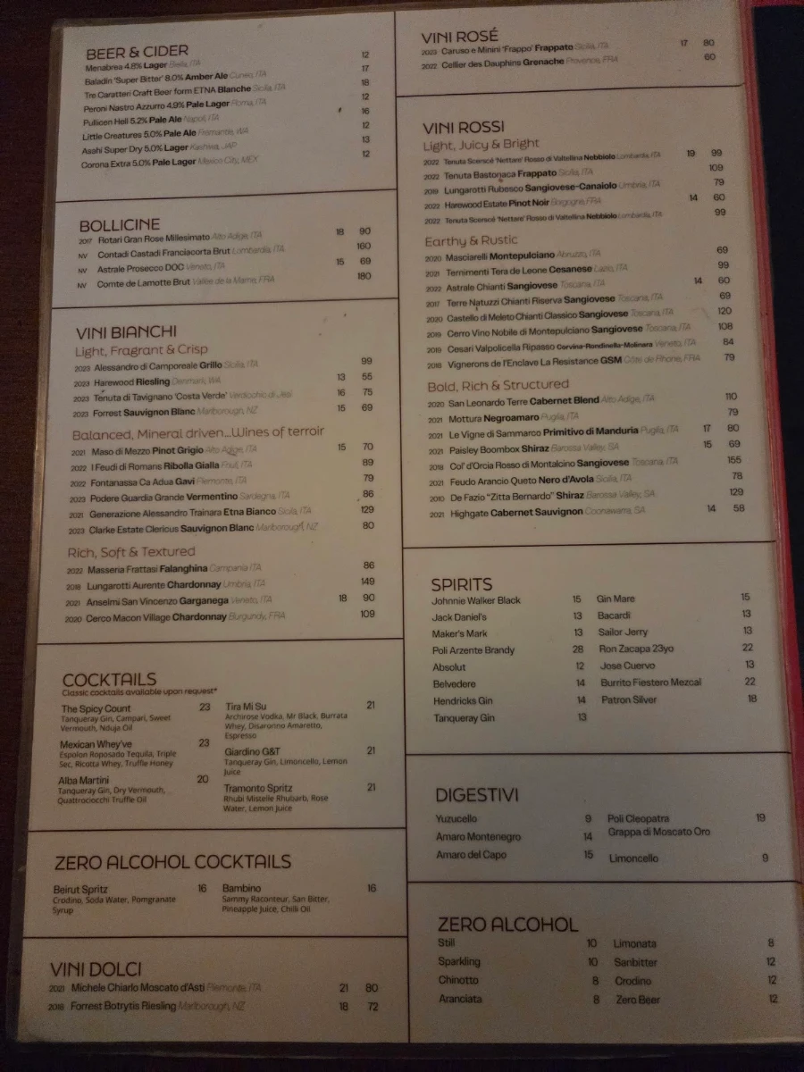 Menu, Gigi's Pizza Balmain