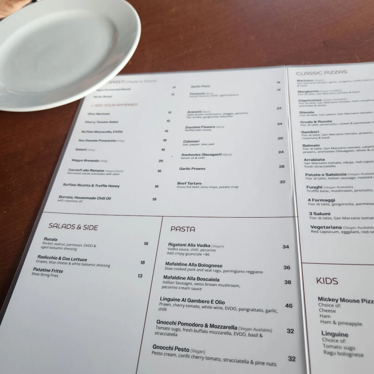 Menu, Gigi's Pizza Balmain
