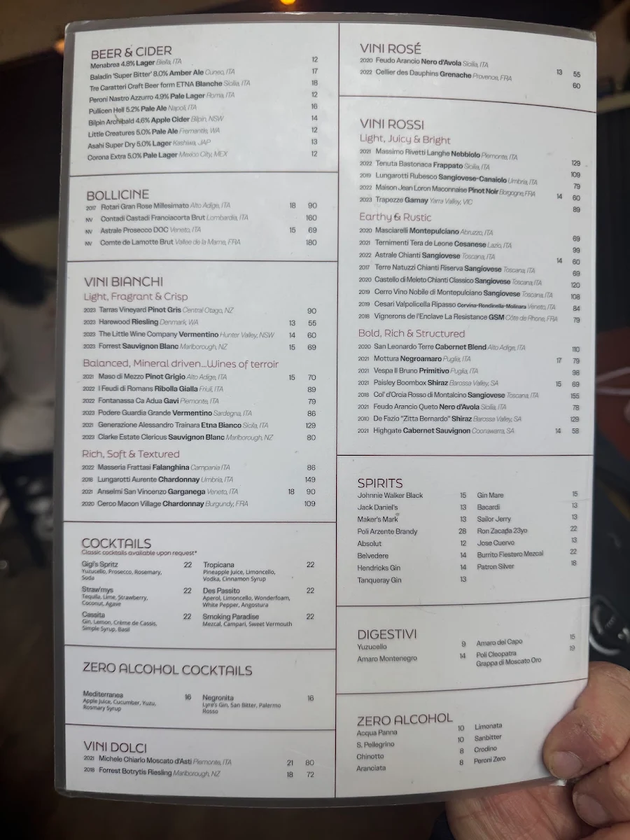 Menu, Gigi's Pizza Balmain