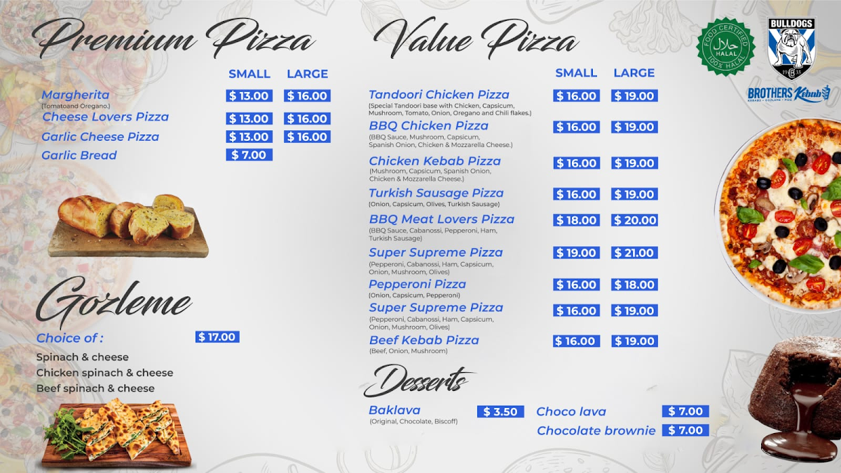Menu, Brothers Kebab & Burgers Canterbury