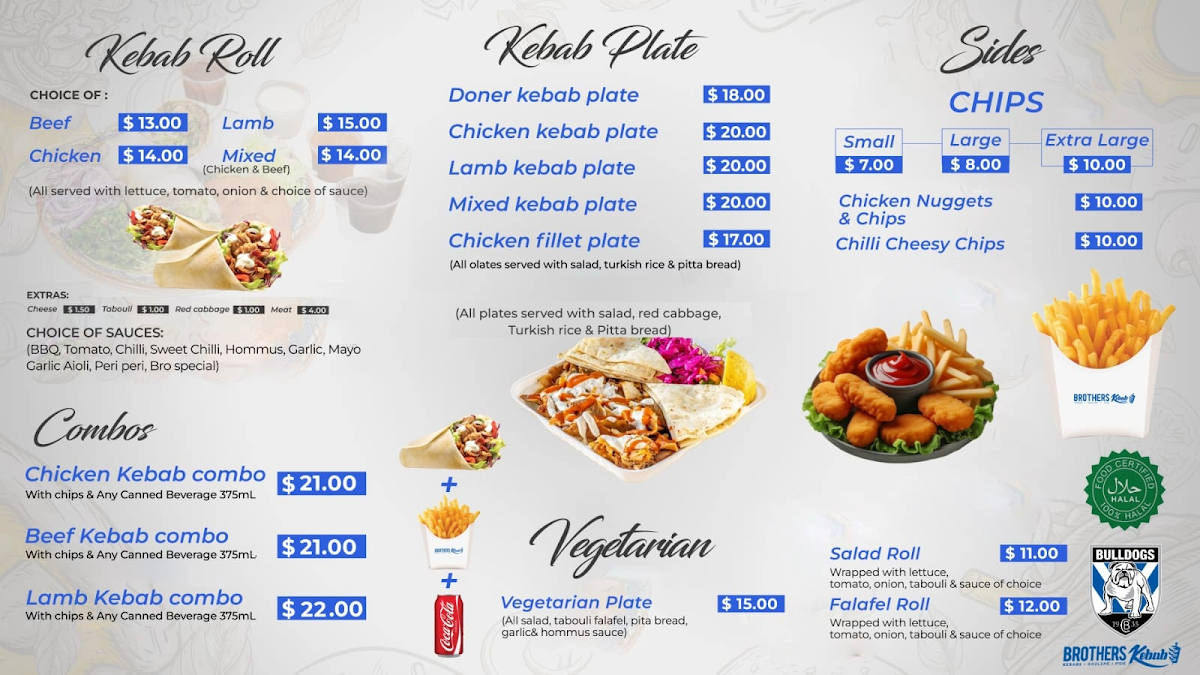 Menu, Brothers Kebab & Burgers Canterbury