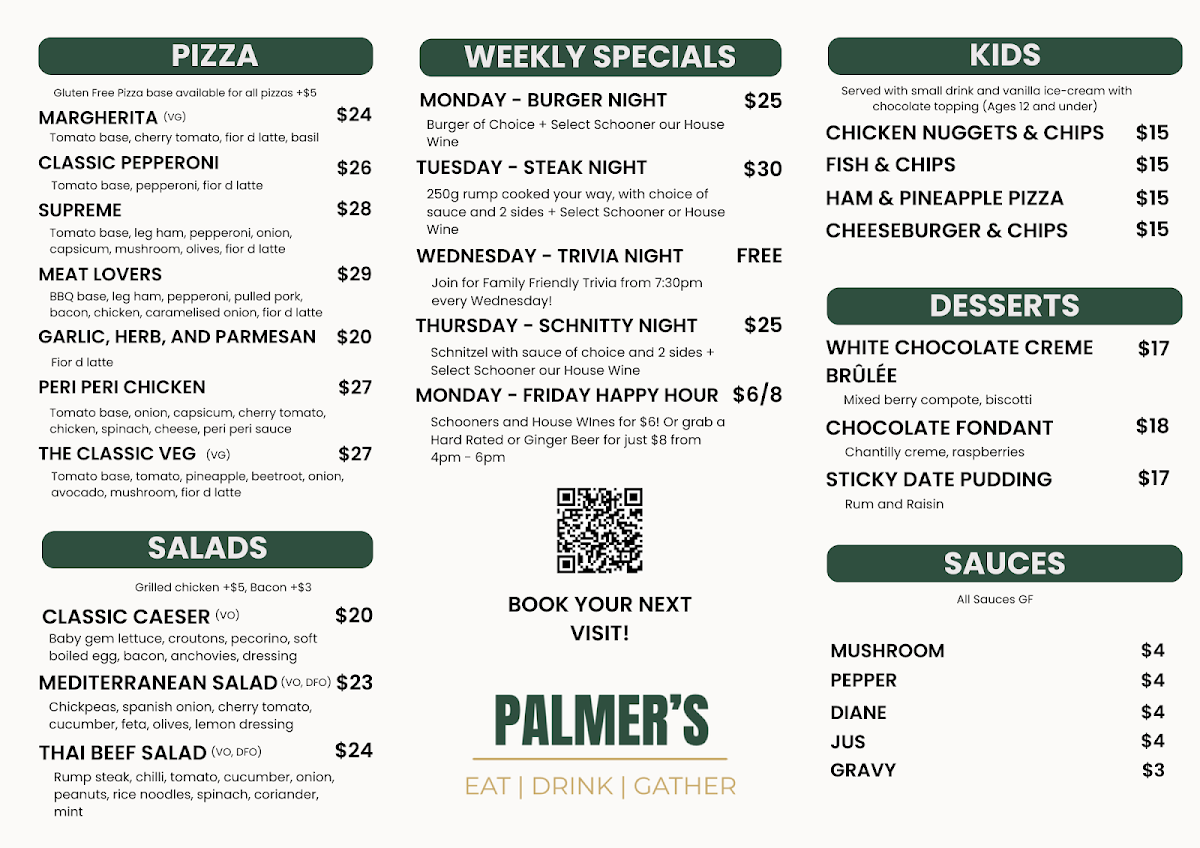 Menu, Palmers