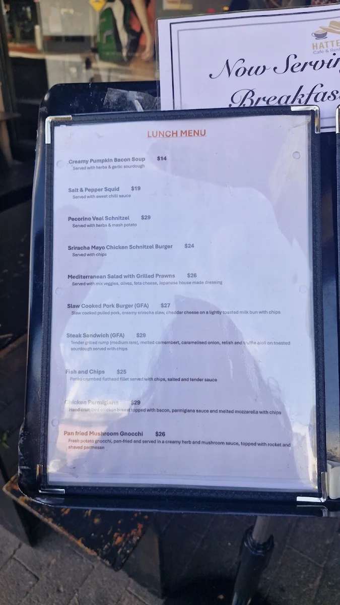 Menu, The Hatter's Cafe & Restaurant Katoomba