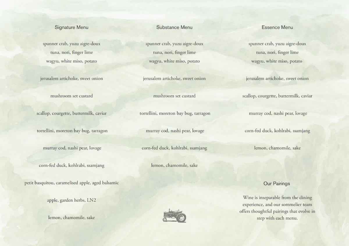 Menu, Ten Minutes by Tractor