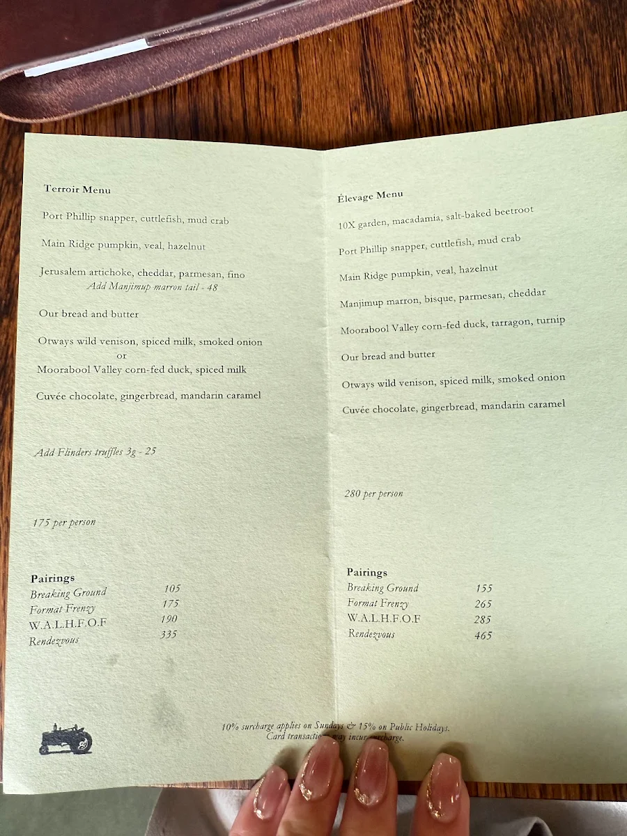 Menu, Ten Minutes by Tractor