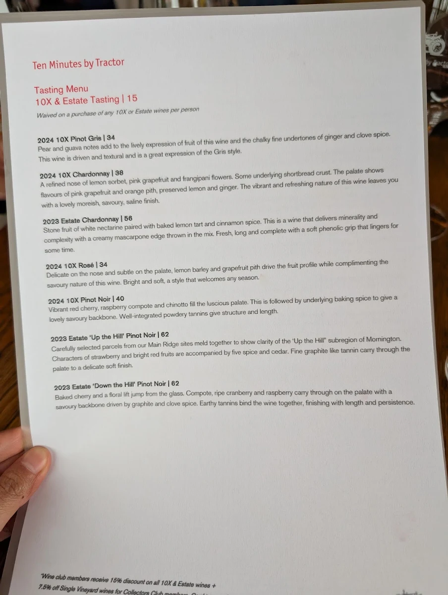 Menu, Ten Minutes by Tractor