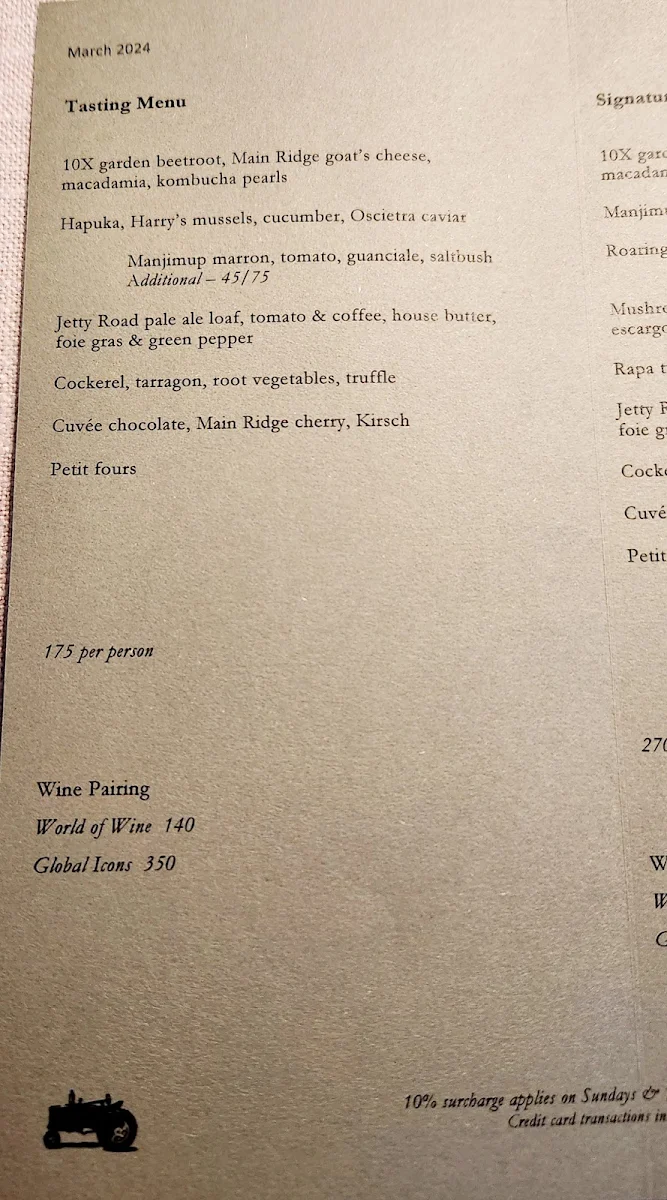 Menu, Ten Minutes by Tractor