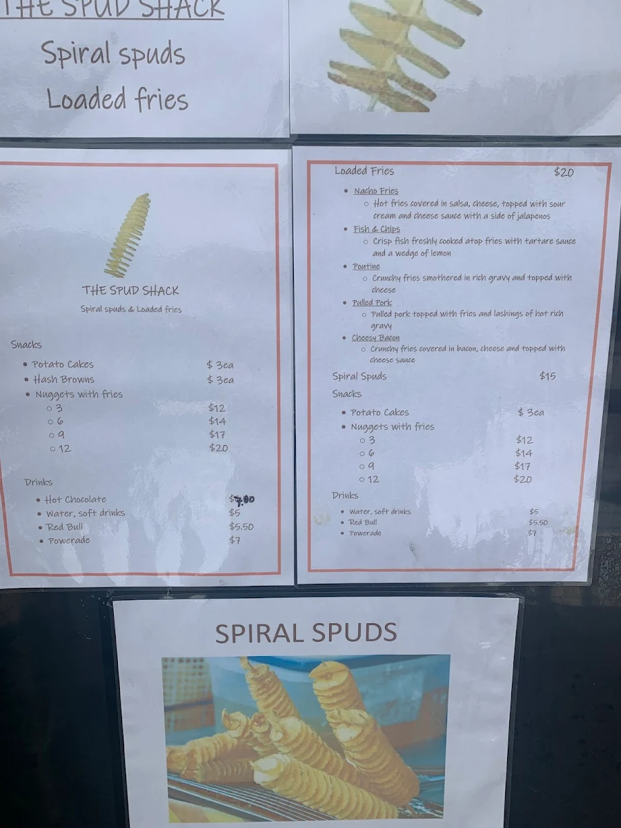 Menu, The Spud Shack Falls Creek