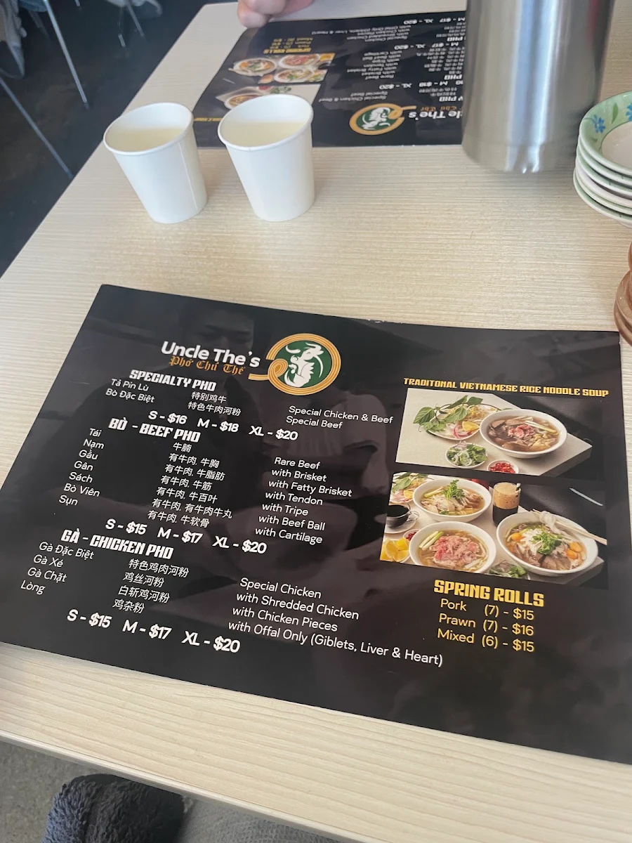 Menu, Phở Chú Thể - Uncle The's