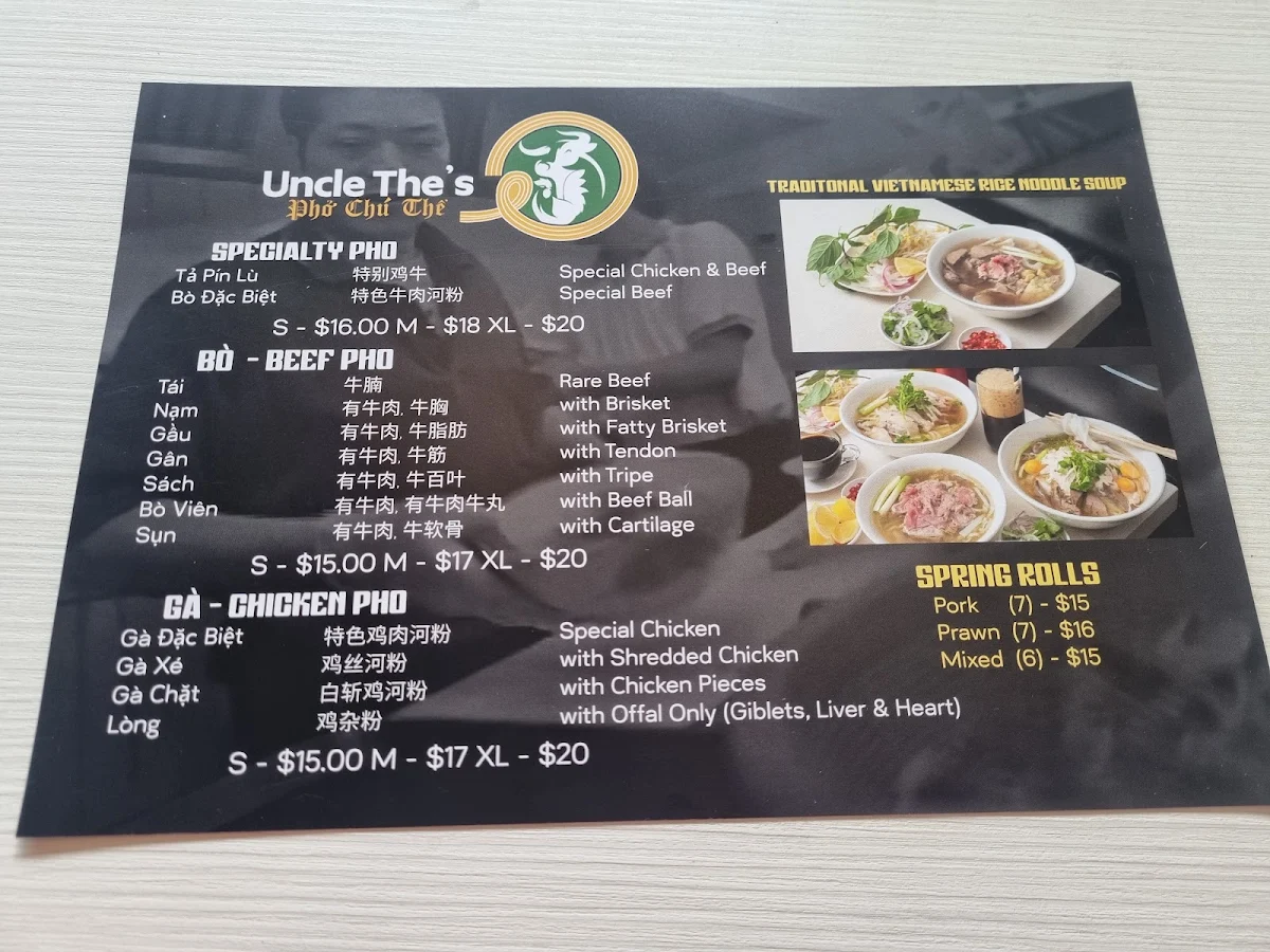 Menu, Phở Chú Thể - Uncle The's