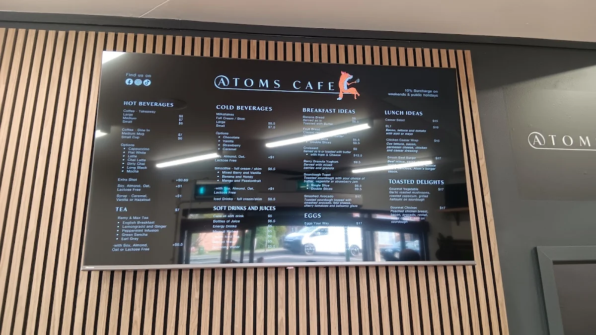 Menu, At Tom's Cafe