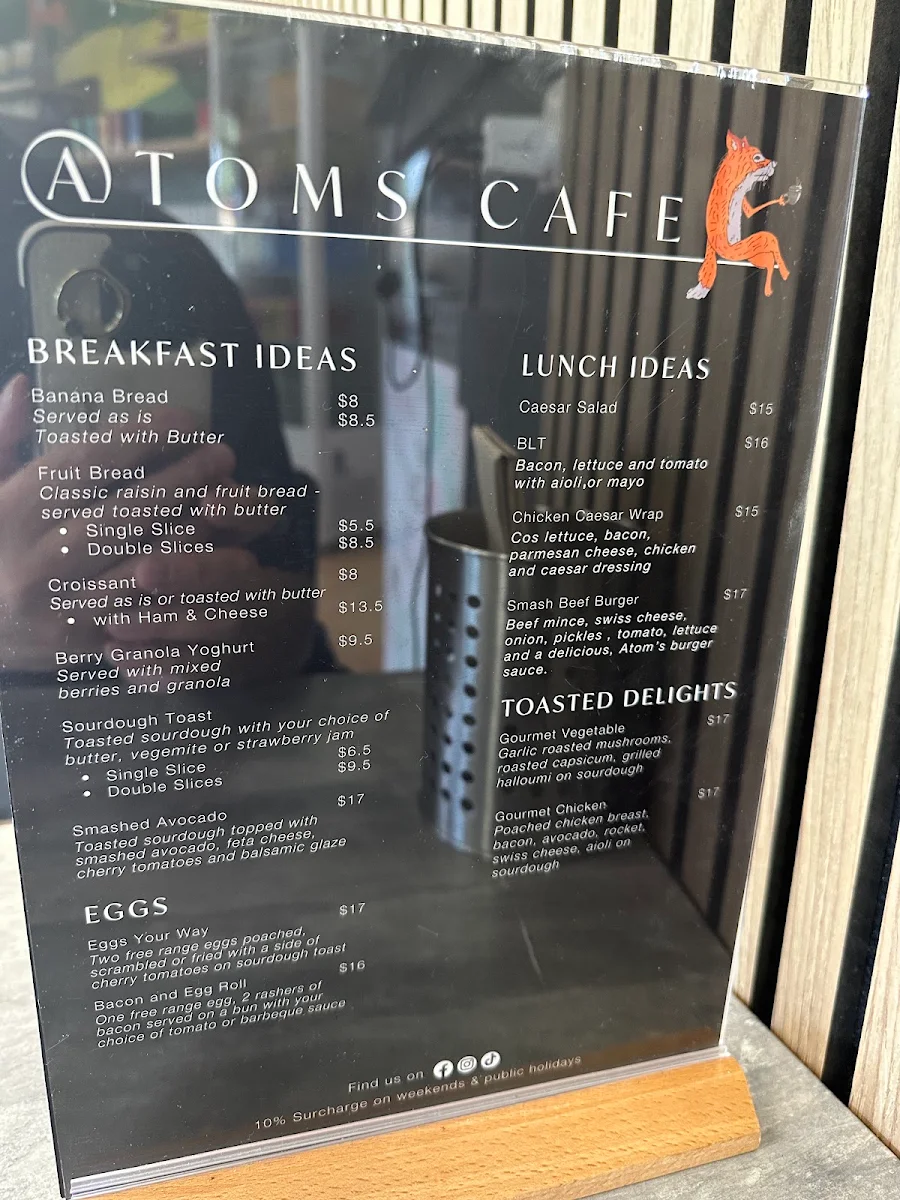 Menu, At Tom's Cafe