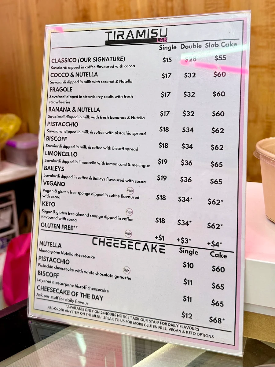 Menu, Tiramisu Lab