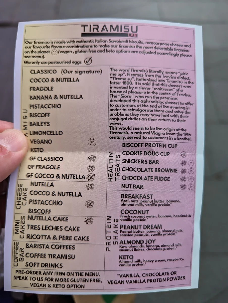 Menu, Tiramisu Lab