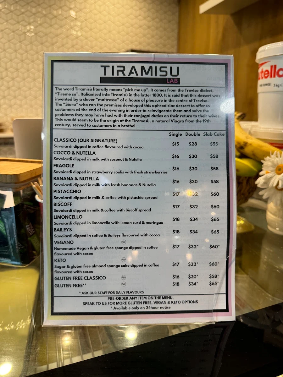 Menu, Tiramisu Lab