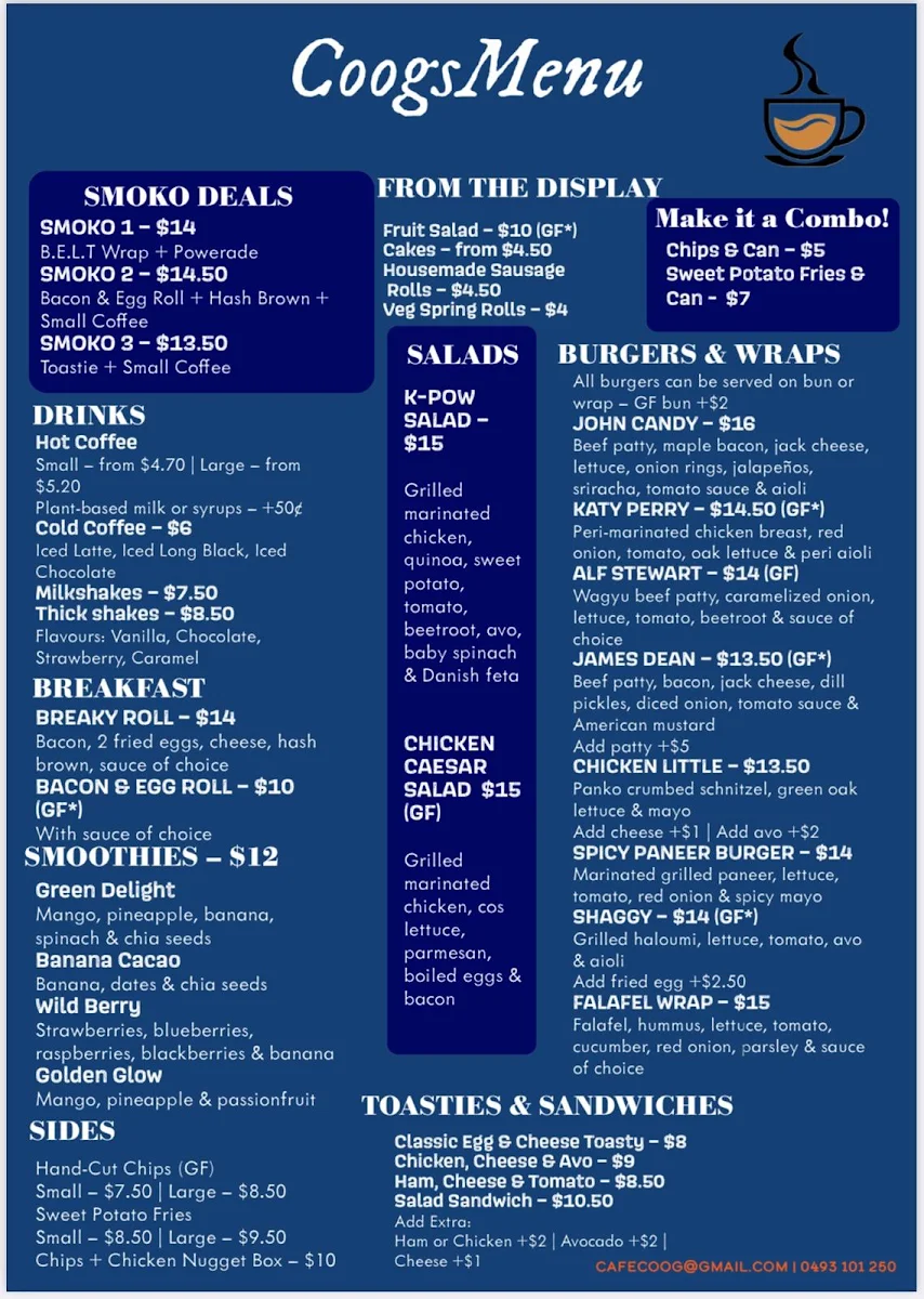 Menu, Coogs Cafe