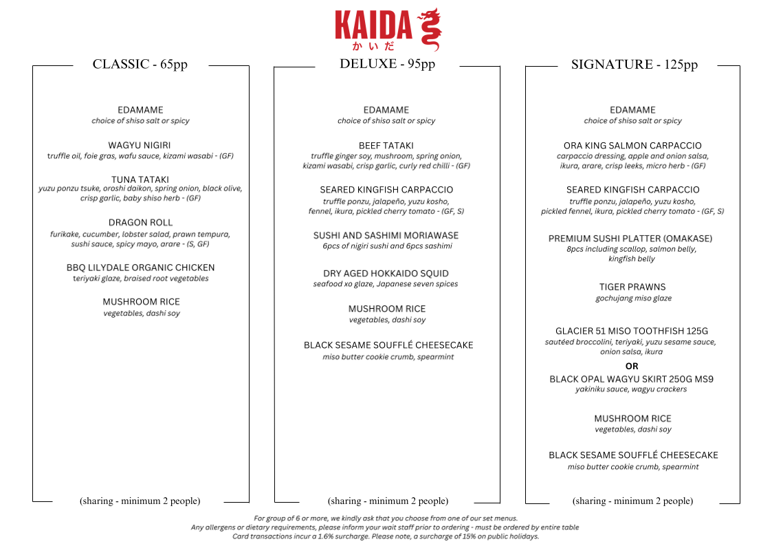 Menu, Kaida Little Dragon