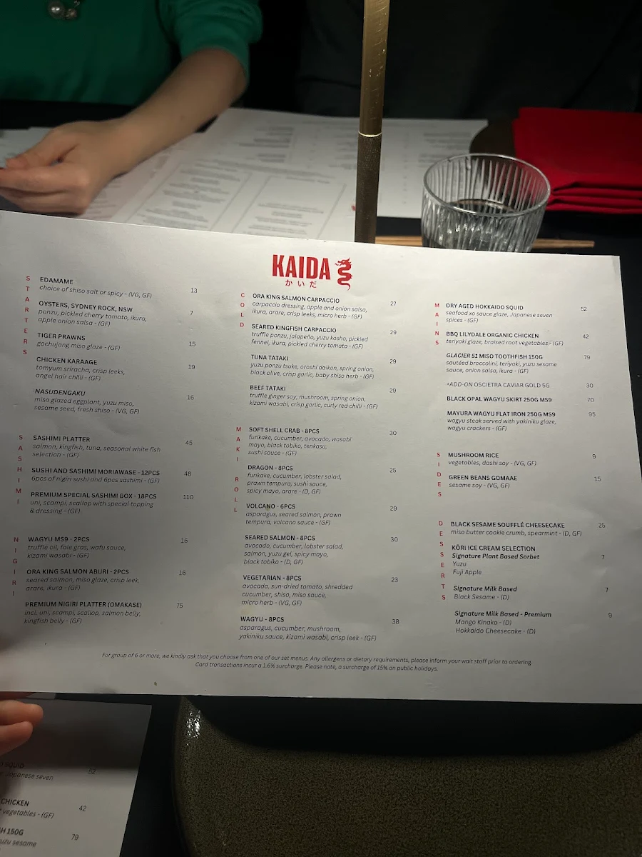 Menu, Kaida Little Dragon