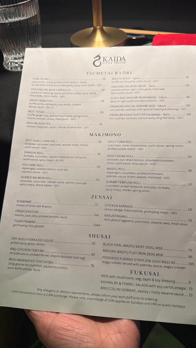 Menu, Kaida Little Dragon