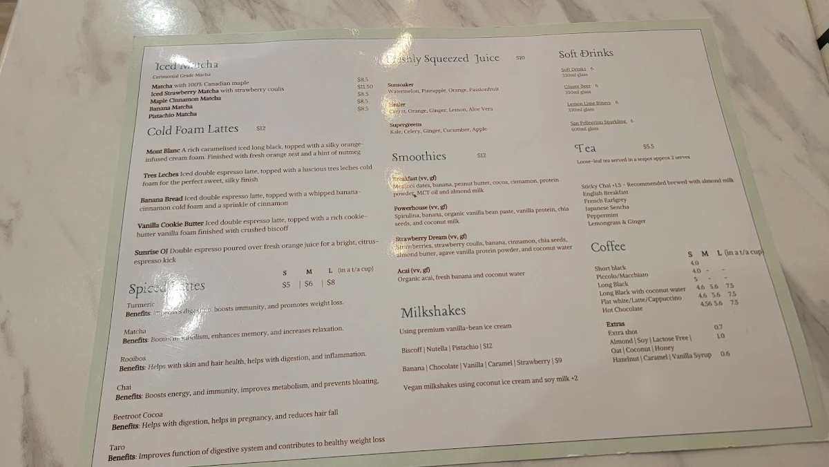Menu, 7th Heaven Cafe Sutherland
