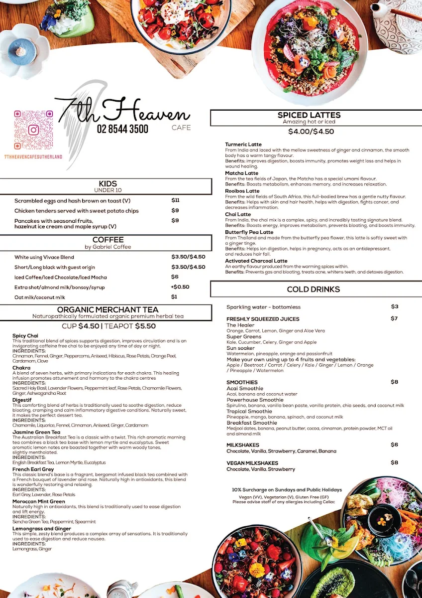 Menu, 7th Heaven Cafe Sutherland