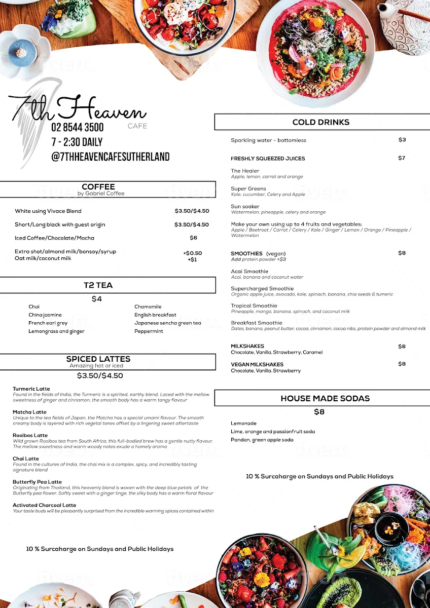 Menu, 7th Heaven Cafe Sutherland