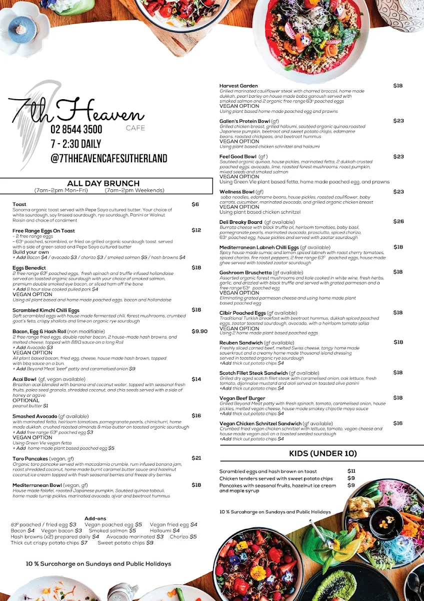 Menu, 7th Heaven Cafe Sutherland